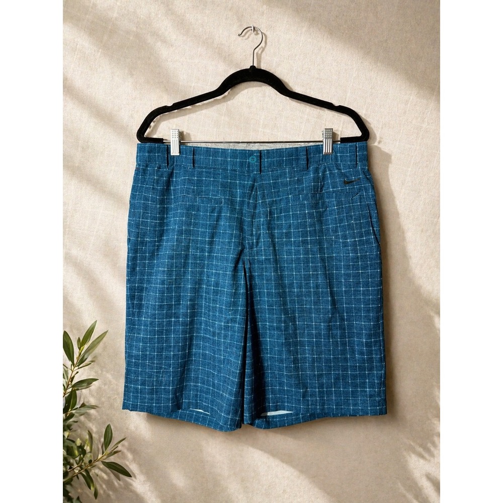 Nike‎ Golf Mens Dri-FIT Plaid Windowpane Shorts Blue Teal Size 38  11 Inseam